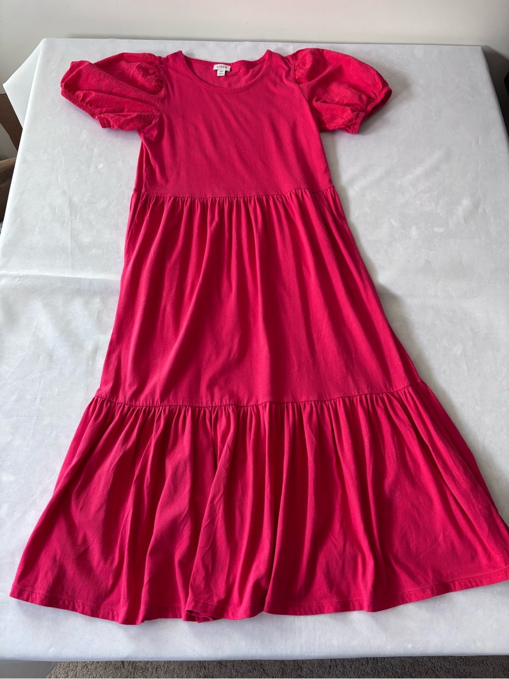 J Crew Dress Womens Size XS Puff Sleeve Eyelet Short Puff Sleeve 100% cotton